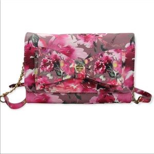 NWT Betsy Johnson Dani Mauve Pink Floral Crossbody Bow Chain Strap Purse Wallet